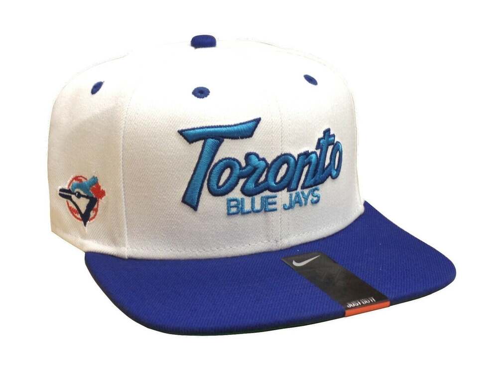 Nike Vintage Two Toned Script Toronto Blue Jays Snapback Hat / Cap (WHT)